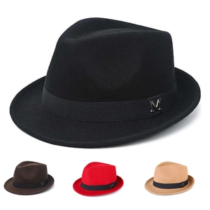 Cappello Fedora Donna Retrò Feltro Di Lana Poliestere Stile Britannico Berretto Jazz Con Nastro Lettera M Metallo