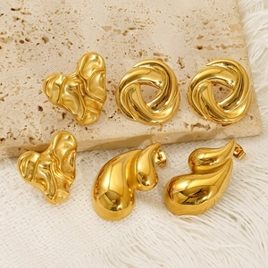 Three pairs of elegant 18K gold plated stainless steel earrings in textured gift box