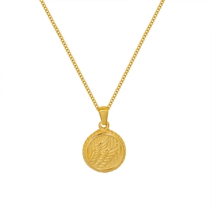 Minimalist 18k gold plated stainless steel necklace with embossed wing coin pendant