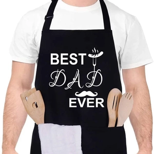 Black Best Dad Ever apron with white printing worn by male model for Father's Day gift