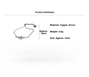 Detail of silver zircon flower adjustable bracelet with 16cm length and 4.8g copper material