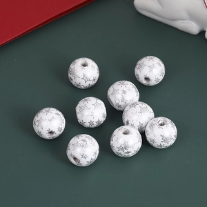 16mm white wooden beads with silver snowflake patterns for Christmas DIY craft jewelry