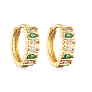 Exquisite gold-plated hoop earrings with vibrant colorful cubic zirconia gemstones
