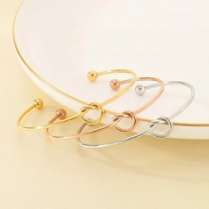Minimalist Knot Open Cuff Bracelet Stainless Steel C-Shaped Adjustable High Polished Bangle Jewelry For Women
