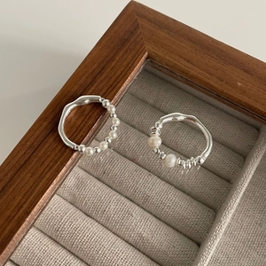 Detailed macro view of S925 sterling silver beaded rings with elegant white pearls