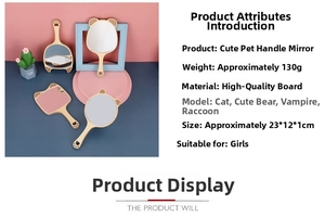 Close-up of animal-shaped wooden handheld mirrors with cute cat and bear ear designs