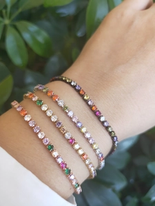 Rainbow tennis bracelet set with colorful zircons in rose gold, gold and silver finishes