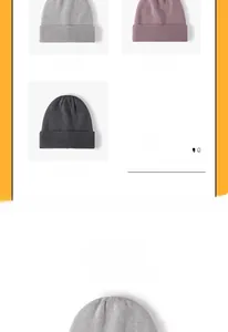 Detailed texture of knitted beanies in light grey, soft violet, and dark grey colors