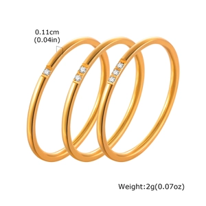 Three-piece set of thin gold stainless steel rings with zircon stones and weight dimensions