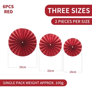 Chinese style 6pcs red paper fans decoration set in three sizes for first birthday party