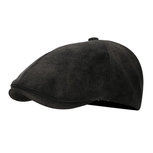 Retro black faux suede newsboy cap for men featuring a classic vintage octagonal design