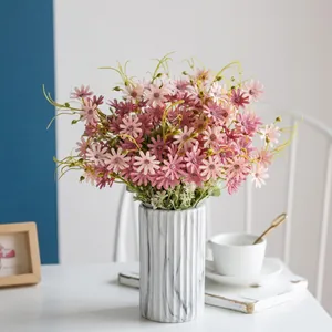 Artificial Daisy Flowers Satin Cloth Realistic Multi Head Small Peacock Daisies For Home Office Wedding Table Decor