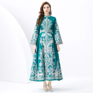 Robe Maxi En Mousseline À Imprimé Paisley Vintage Col Montant Manches Évasées Style De Cour Élégante Longue Pour Femmes