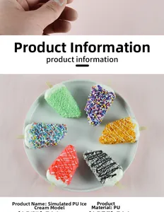Detailed view of six colorful PU imitation ice cream popsicles on a white plate