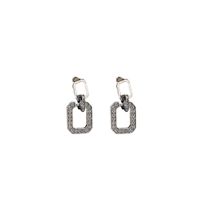 Silver geometric link earrings for women with shimmering rhinestones in a modern design