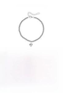 925 sterling zilveren kralenarmband met hartvormige hanger en 15+3cm afmetingen