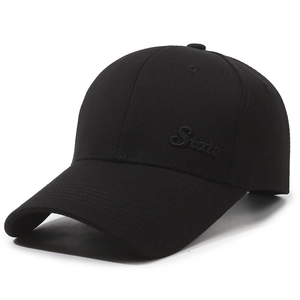 Classic black cotton baseball cap with State embroidery and structured six-panel crown