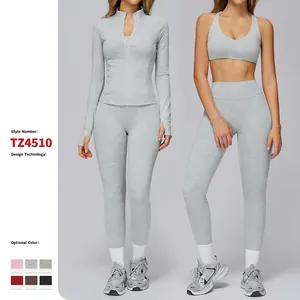 Women Top And Bottom Yoga Fitness Suit Brushed Cationic Slim Fit High Waist Leggings Sport Bra Jacket Gym Workout Outfit