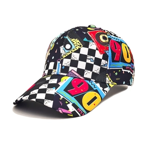 Vintage 90s Retro Baseball Cap Checkerboard Graffiti Print Sun Protection Breathable Outdoor Adjustable Unisex Hat