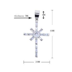 Silver hip hop cross pendant dimensions with 41mm height and zircon stone details