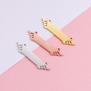 Polished stainless steel wing-shaped bar pendants in gold, rose gold and silver colors