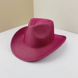 Glittery magenta pink western cowboy hat with a stylish curved brim for party fashion