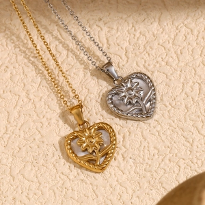 Collier Pendentif Cœur Acier Inoxydable Plaqué Or Coquillage Tournesol Bijoux Élégants Pour Femmes Mode Niche