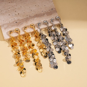 Boucles d'oreilles pendantes à paillettes géométriques plaquées or 18 carats et argent