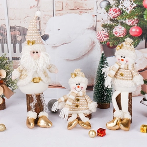 Lot de 3 décorations de Noël Père Noël et Bonhommes de neige en crème et doré