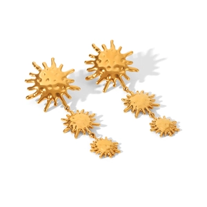 18k gold plated stainless steel sun drop earrings with hammered finish design