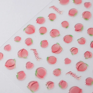Peach Nail Art Stickers 3D Sweet Pink Fruit Jelly Texture PET Adhesive Decals For DIY Manicure Decoration