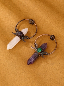 Retro bronze pendants featuring hexagonal natural amethyst and rose quartz crystals