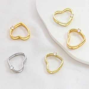 Gold and silver hollow heart pendants with cubic zirconia for DIY jewelry making