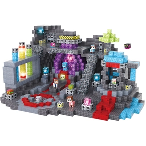 Magnetic block set with pixel laboratory base and action figures for DIY creative building