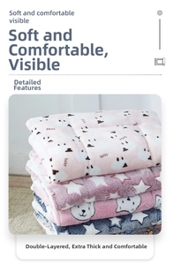Detailed view of thick double-layer flannel pet blanket with soft star and animal patterns
