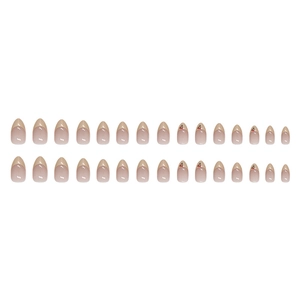 French cream cherry almond press-on nails set with nude pink and brown design
