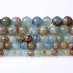Polished natural blue calcite round beads for jewelry making in various sizes from 4mm to 12mm