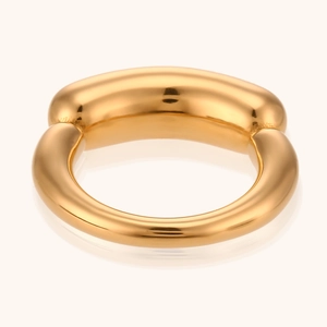 Polished gold stainless steel ring featuring a smooth cylindrical thick band design