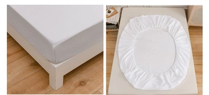 Detail of white fitted sheet showing elastic corner fit and full perimeter wrap design