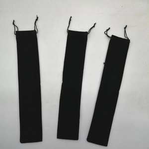 Three long black velvet drawstring pouches for protecting 33cm folding fans