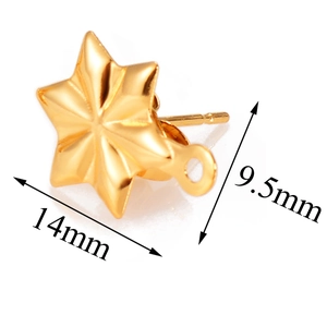 Macro detail of 14mm x 9.5mm gold star earring stud with hanging loop for DIY jewelry