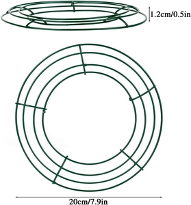 Detail view of 20cm green metal floral hoop with 1.2cm thickness and size annotations