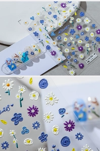 Detailed macro view of TS-1556 3D embossed floral nail art stickers with butterfly patterns