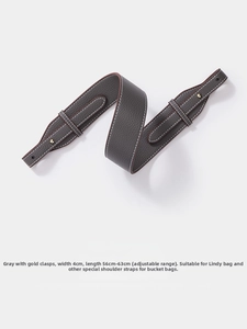 Grey pebbled leather 4cm wide replacement shoulder strap with gold metal hooks