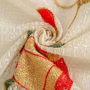 Christmas lace curtain with detailed bell embroidery and gold metallic threads