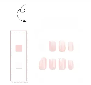 Flat lay of 10 classic French pink gradient press-on nails in square shape on white background