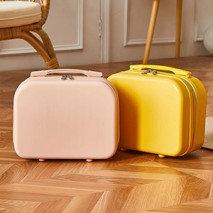 Pink and yellow 14-inch portable hardshell carry-on makeup suitcases for travel