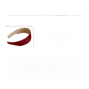 Detail of dark red leather pleated headband with soft khaki lining and 16x14cm dimensions