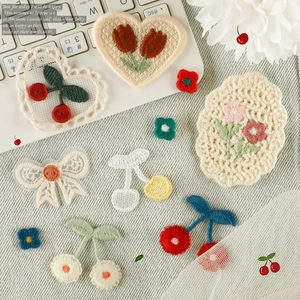 Floral Embroidery Patches Cherry Heart Bow DIY Clothing Applique Decorative Lace Crochet Sew On Iron On Accessories