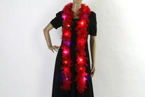 Red LED feather boa scarf for Christmas tree and party decoration on a mannequin
